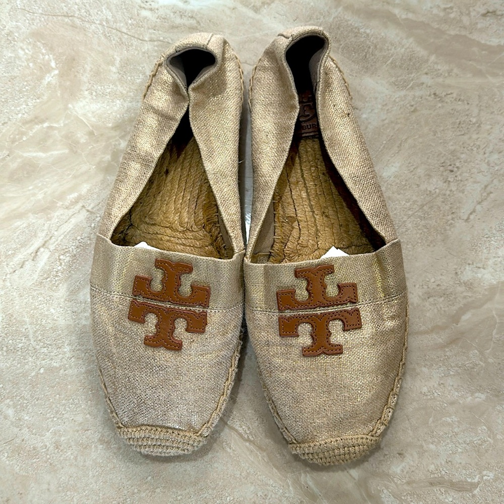 Tory Burch Natural Canvas Espadrilles with Brown Logo